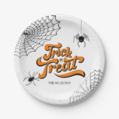 Trick oder Treat Typografie mit Spinnen ID680 Pappteller (Vorderseite)