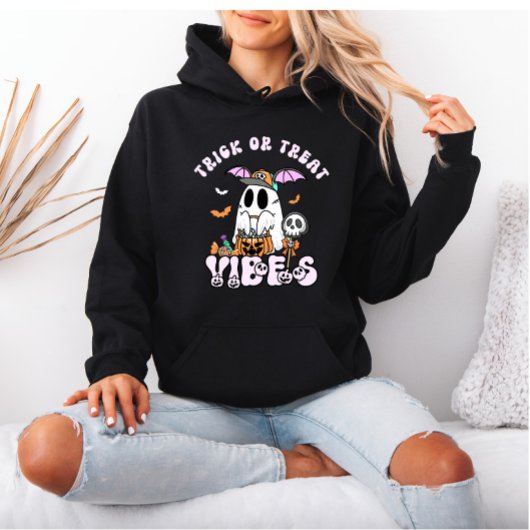 Trick oder Treat Vibes Retro Ghost Halloween Hoodie