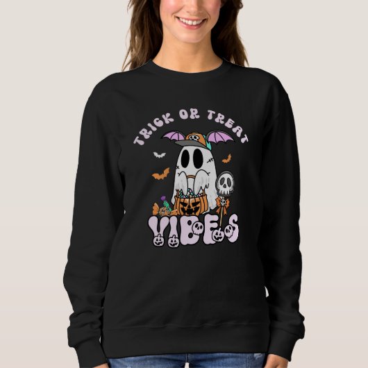 Trick oder Treat Vibes Retro Ghost Halloween Sweatshirt (Vorderseite)