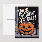 Trick oder Treat Yo'Self Funny Pumpkin Halloween Postkarte (Vorne/Hinten)