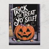 Trick oder Treat Yo'Self Funny Pumpkin Halloween Postkarte (Vorderseite)