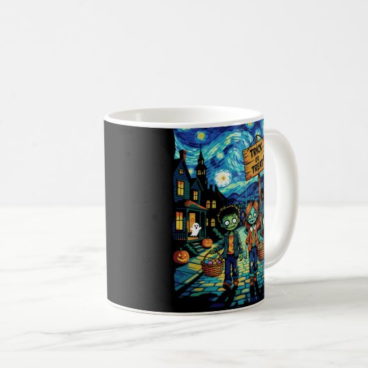 Trick oder Treat Zombies - Van Gogh Starry Hallowe Kaffeetasse (VorderseiteRechts)
