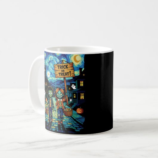 Trick oder Treat Zombies - Van Gogh Starry Hallowe Kaffeetasse (Vorderseite Links)