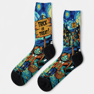 Trick oder Treat Zombies - Van Gogh Starry Hallowe Socken