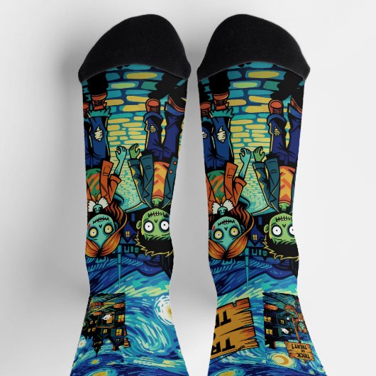 Trick oder Treat Zombies - Van Gogh Starry Hallowe Socken (Oben)