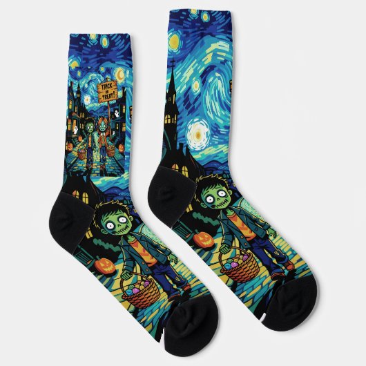 Trick oder Treat Zombies - Van Gogh Starry Hallowe Socken (Rechts)