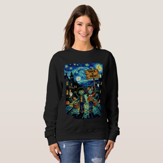 Trick oder Treat Zombies - Van Gogh Starry Hallowe Sweatshirt (Vorne ganz)