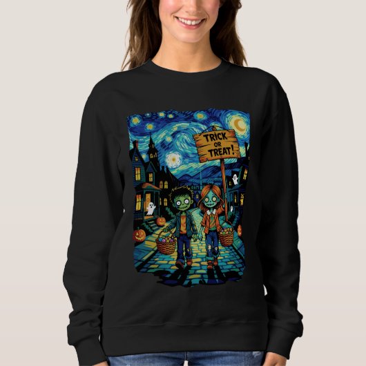 Trick oder Treat Zombies - Van Gogh Starry Hallowe Sweatshirt (Vorderseite)