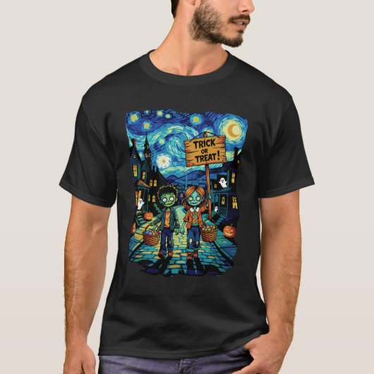 Trick oder Treat Zombies - Van Gogh Starry Hallowe T-Shirt (Vorderseite)