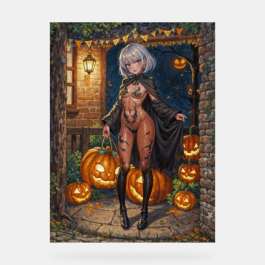 Trick oder Treater, mutiges Halloween-Kostümmädche Acrylschild (Vorderseite)