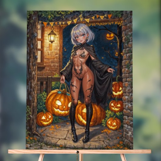 Trick oder Treater, mutiges Halloween-Kostümmädche Acrylschild (Neutral)