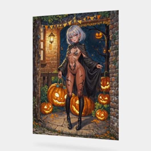 Trick oder Treater, mutiges Halloween-Kostümmädche Acrylschild (Winkel)