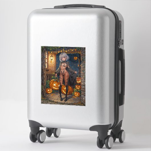 Trick oder Treater, mutiges Halloween-Kostümmädche Aufkleber (Koffer)