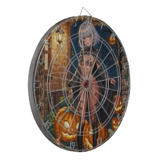 Trick oder Treater, mutiges Halloween-Kostümmädche Dartscheibe (Vorderseite Links)
