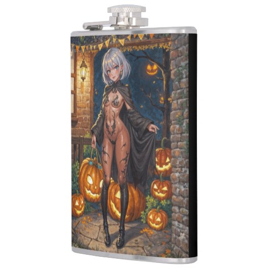 Trick oder Treater, mutiges Halloween-Kostümmädche Flachmann (Links)