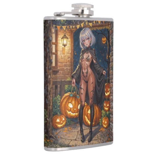 Trick oder Treater, mutiges Halloween-Kostümmädche Flachmann (Rechts)