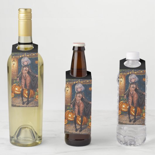 Trick oder Treater, mutiges Halloween-Kostümmädche Flaschenanhänger (Beispiel)