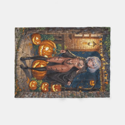 Trick oder Treater, mutiges Halloween-Kostümmädche Fleecedecke (Vorderseite (Horizontal))