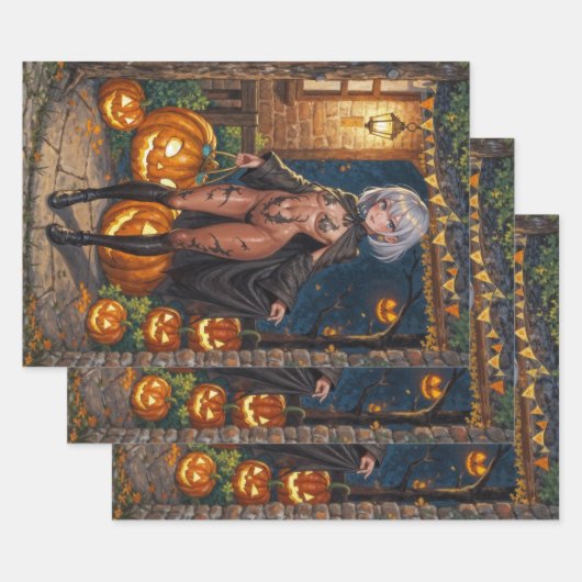 Trick oder Treater, mutiges Halloween-Kostümmädche Geschenkpapier Set (Set)