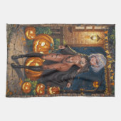 Trick oder Treater, mutiges Halloween-Kostümmädche Geschirrtuch (Horizontal)