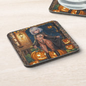 Trick oder Treater, mutiges Halloween-Kostümmädche Getränkeuntersetzer (Linke Seite)