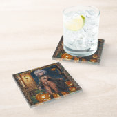 Trick oder Treater, mutiges Halloween-Kostümmädche Glasuntersetzer (Schrägansicht)