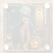 Trick oder Treater, mutiges Halloween-Kostümmädche Glasuntersetzer (Rückseite)