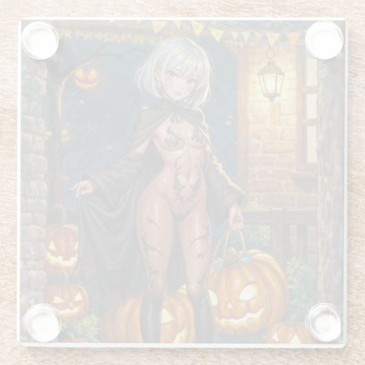 Trick oder Treater, mutiges Halloween-Kostümmädche Glasuntersetzer (Rückseite)