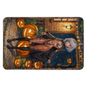 Trick oder Treater, mutiges Halloween-Kostümmädche Magnet (Horizontal)