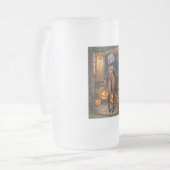 Trick oder Treater, mutiges Halloween-Kostümmädche Mattglas Bierglas (Vorderseite Links)