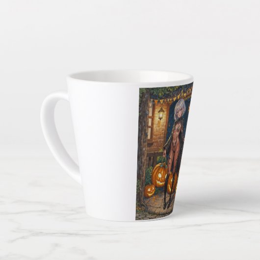 Trick oder Treater, mutiges Halloween-Kostümmädche Milchtasse (Linke Ecke)