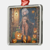 Trick oder Treater, mutiges Halloween-Kostümmädche Ornament Aus Metall (Links)