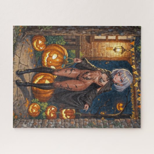 Trick oder Treater, mutiges Halloween-Kostümmädche Puzzle (Horizontal)