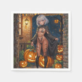 Trick oder Treater, mutiges Halloween-Kostümmädche Serviette (Vorderseite)