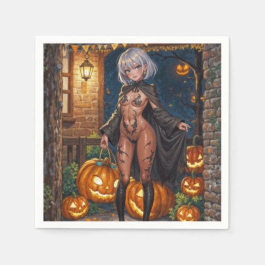 Trick oder Treater, mutiges Halloween-Kostümmädche Serviette (Vorderseite)