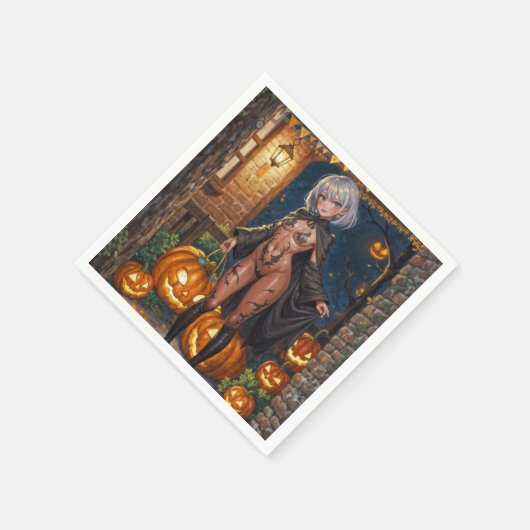 Trick oder Treater, mutiges Halloween-Kostümmädche Serviette (Ecke)