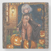 Trick oder Treater, mutiges Halloween-Kostümmädche Steinuntersetzer (Vorderseite)