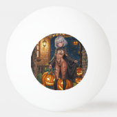 Trick oder Treater, mutiges Halloween-Kostümmädche Tischtennisball (Vorderseite)