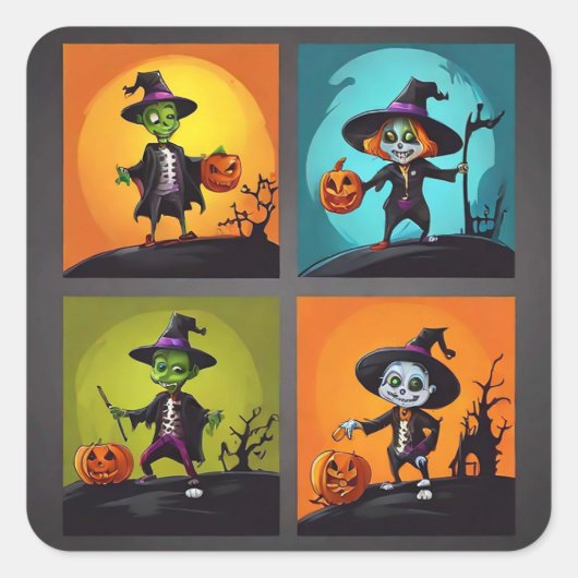 Trick oder Treaters Quadratischer Aufkleber (Vorderseite)