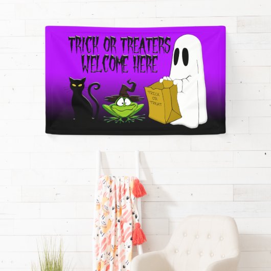 Trick oder Treaters Willkommen Halloween Purpl Ban Banner (Insitu)