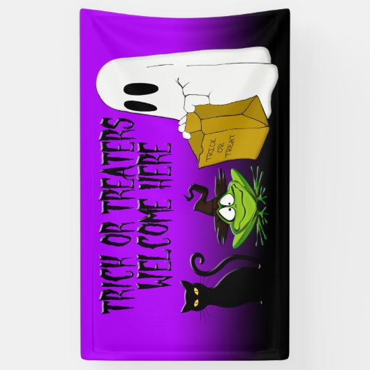 Trick oder Treaters Willkommen Halloween Purpl Ban Banner (Vertikal)