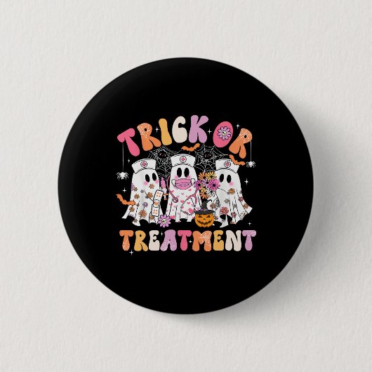 Trick oder Treatment Ghost Nurse Halloween Kostüm Button (Vorderseite)