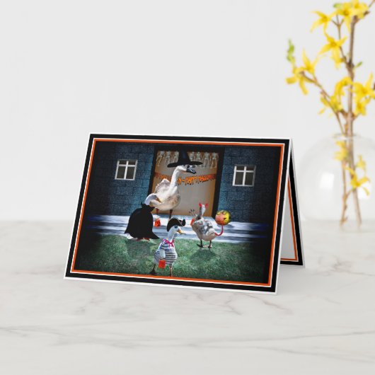 Trick oder Treatment Time Halloween Enten Karte (Gelbe Blume)