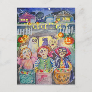 Trick oder Trete! Aquarell Postkarte