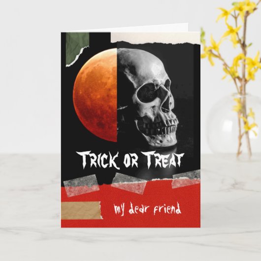 Trick oder Trete für Friend Halloween Skull Karte (Gelbe Blume)
