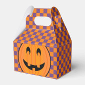 Trick oder Trete, Pumpkins, Orange und Lila Karo Geschenkschachtel (Rückseite)