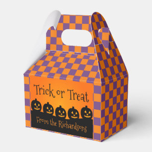Trick oder Trete, Pumpkins, Orange und Lila Karo Geschenkschachtel