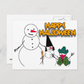Trick oder Trete von Halloween-Schneemännern Postkarte (Vorne/Hinten)