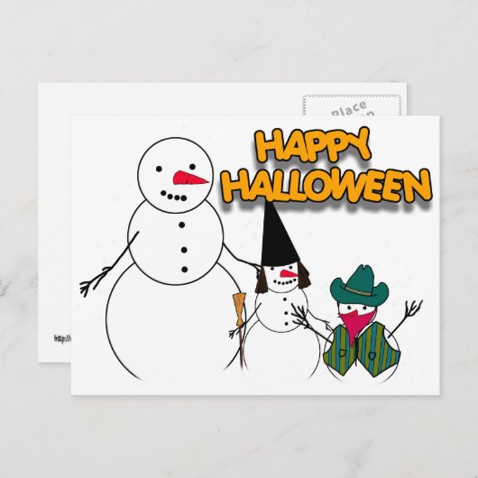 Trick oder Trete von Halloween-Schneemännern Postkarte (Vorne/Hinten)