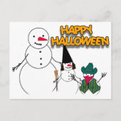 Trick oder Trete von Halloween-Schneemännern Postkarte (Vorderseite)